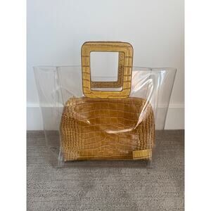 Staud Shirley PVC Clear Tote Bag with Tan Leather Clutch Croc Embossed